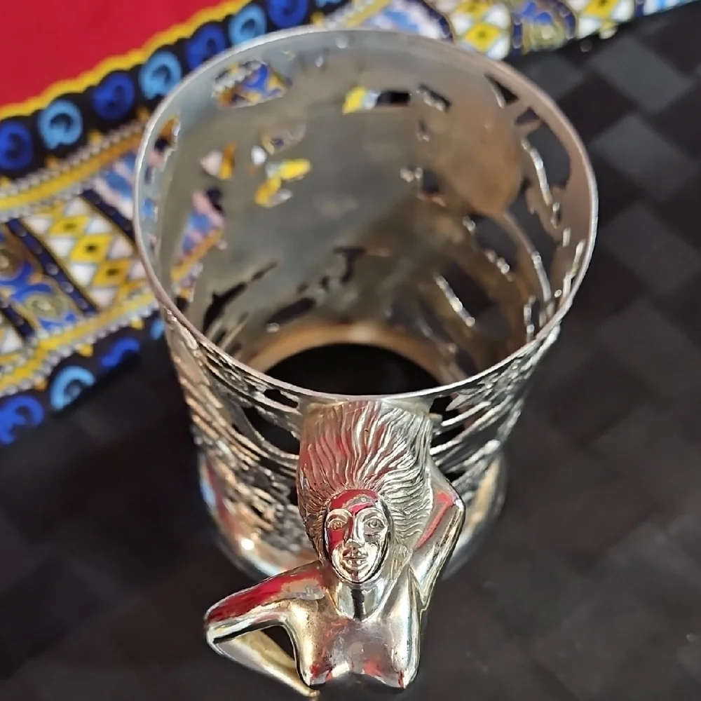 Japanese Cut Silver Plated Stein Tankard Holder with Nude Handle